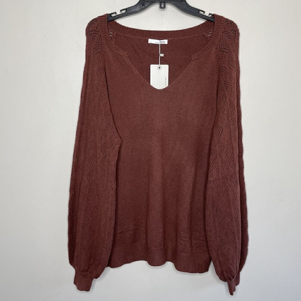 MESSIC Sweater Womens XXL Brick Red Pullover NEW V-Neck Pointelle Detail